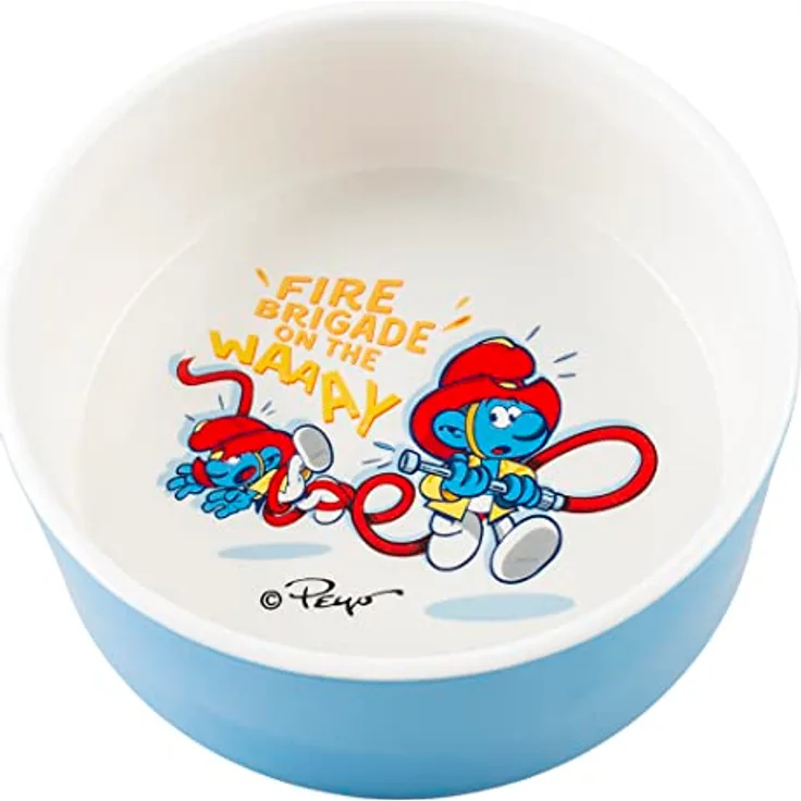 Smurfs duvoplus, Les Schlümpfe Feuerwehr Futterstation 1500 ml – 19 x 19 x 7,5 cm, Weiß/Blau, für die Fütterung Schüssel/Napf, Weiß/Blau, Hund