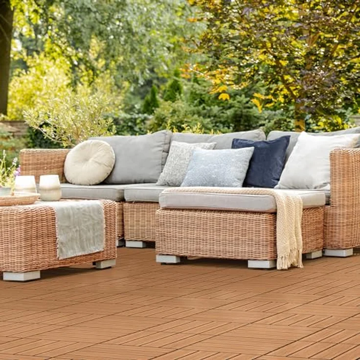 Terrassenfliesen 30x30 cm 11er Set für 1m² Hellbraun aus WPC – Bild 9