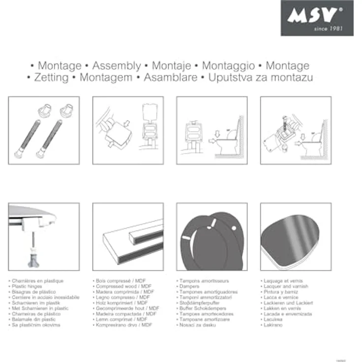 MSV WC-Sitz MDF, 45 cm x 37 cm x 5,6 cm, Weiß, mit Kunststoffscharnieren und hygienischer Oberfläche – Bild 7