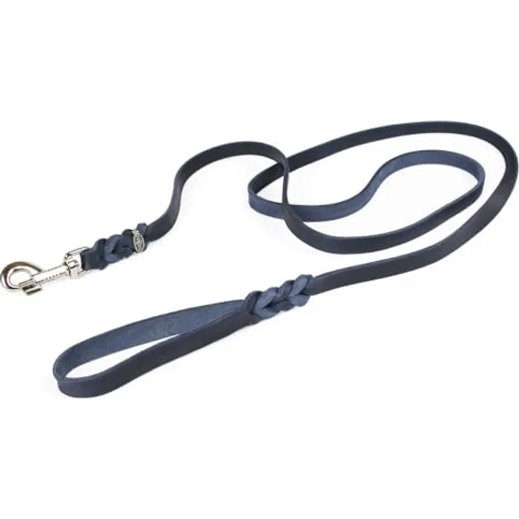 CopcoPet Hundeleine Blau 1 m x 8 mm - Weiche Fettlederleine mit Chrom Karabiner - Handgefertigte Führleine für Hunde aus Rindsleder