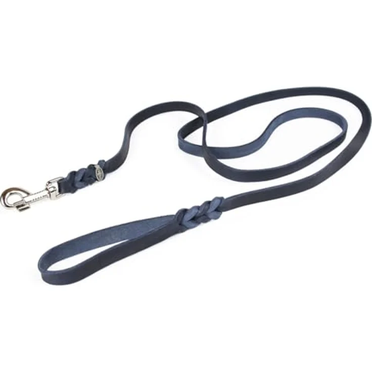 CopcoPet Hundeleine Blau 1 m x 8 mm - Weiche Fettlederleine mit Chrom Karabiner - Handgefertigte Führleine für Hunde aus Rindsleder – Bild 1