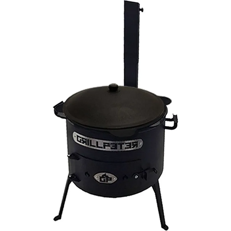 Grillpeter Holzkohlegrill Utschak Asamat mit Kazan aus Gusseisen 12L, Traditioneller Feuerofen aus Mittelasien, schwarz