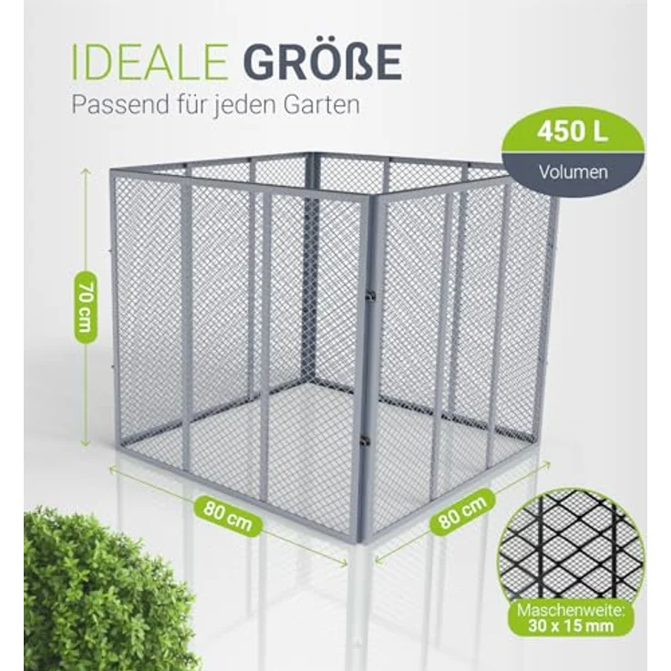 Juskys Metall Komposter 450 L, verzinkter und pulverbeschichteter Stahl mit optimaler Belüftung durch Gitterrahmen, wetterfest – Silber – Bild 3