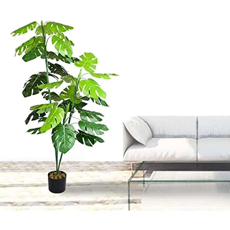 Decovego Monstera Fensterblatt Kunstpflanze 140 cm Künstliche Pflanze im Topf, Innendekoration wie echt – Bild 3