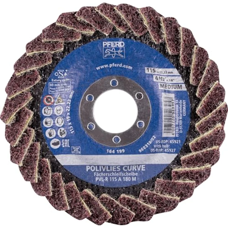 PFERD Polivlies PVL-R, gebogene Fächerscheibe 11,4 cm x 2,2 cm, mittlere Körnung, Aluminiumoxid für präzise Oberflächenbehandlung – Bild 2