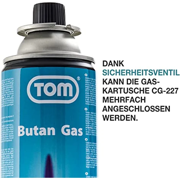 TOM Butangas Kartuschen CG-227, 8 x, 12 x oder 28 x mit MSF-1A Bajonett Ventil, ideal für Campingkocher und Unkrautbrenner – Bild 2