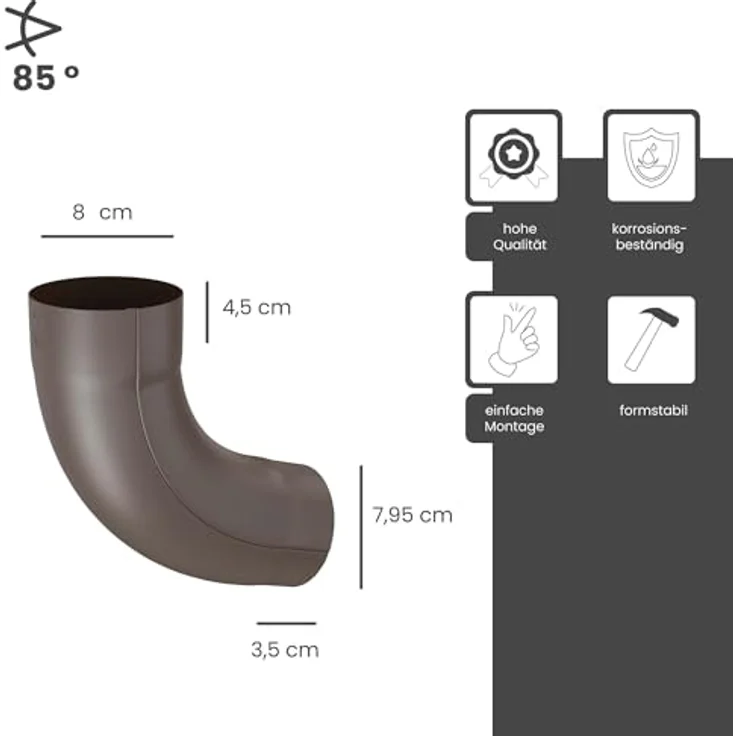 ZAMBELLI Fallrohrbogen 85 Grad 80mm Kupferbraun, robustes verzinktes Stahlmaterial, einfache Steckverbindung – Bild 2