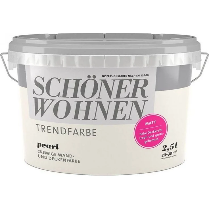 SCHÖNER WOHNEN FARBE SW Trend Wandfarbe matt, 2,5L pearl 9530, lösemittel- und weichmacherfrei, scheuerbeständig, wasserdampfdurchlässig – Bild 1