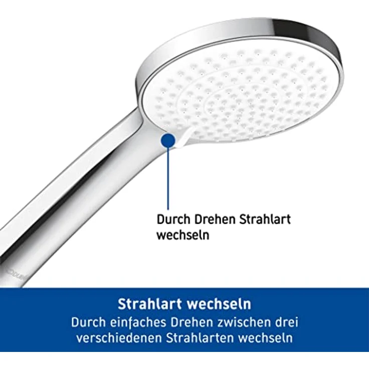 Duravit Universal Duschkopf, Duschbrause mit 3 Strahlarten (Rain, Intense Rain, Soft Rain), Handbrause rund (Ø 110 mm), mit wassersparender MinusFlow-Funktion, reinigungsfreundlich, Chrom/Weiß – Bild 2