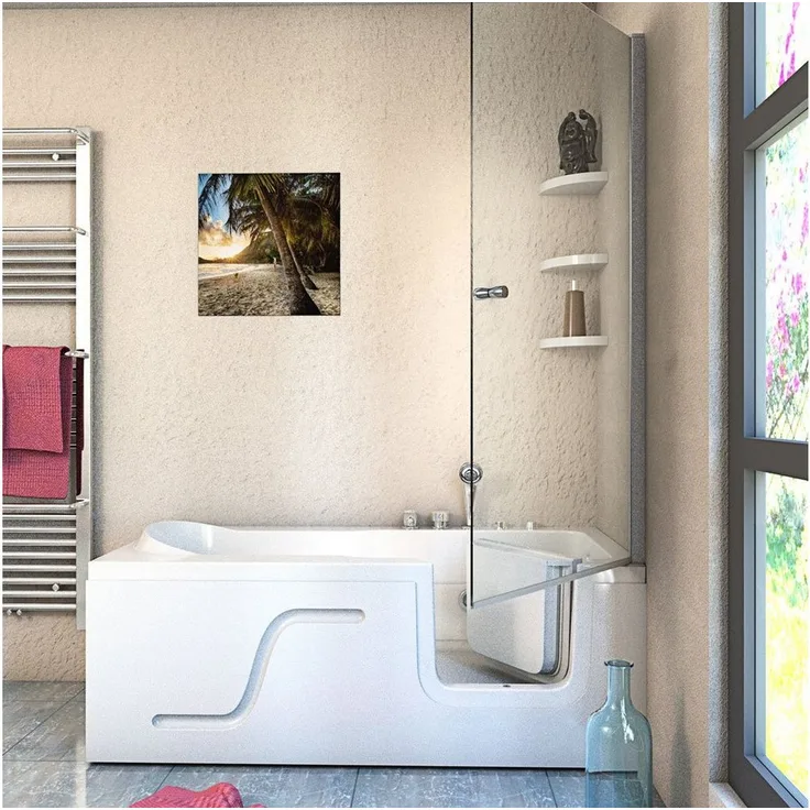 AcquaVapore Komplettdusche Duschkabine Whirlpool Wanne mit Tür S17D-WP-L, Sicherheitsglas ESG, inklusive Duschwanne, Integrierte Massagedüsen, Überlauf Abfluss, Whirlp, Sanitär-Acryl, 150x75cm, 6mm Sicherheitsglas, Klappbar