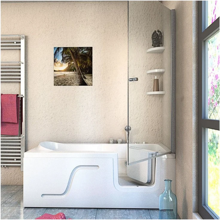 AcquaVapore Komplettdusche Duschkabine Whirlpool Wanne mit Tür S17D-WP-L, Sicherheitsglas ESG, inklusive Duschwanne, Integrierte Massagedüsen, Überlauf Abfluss, Whirlp, Sanitär-Acryl, 150x75cm, 6mm Sicherheitsglas, Klappbar