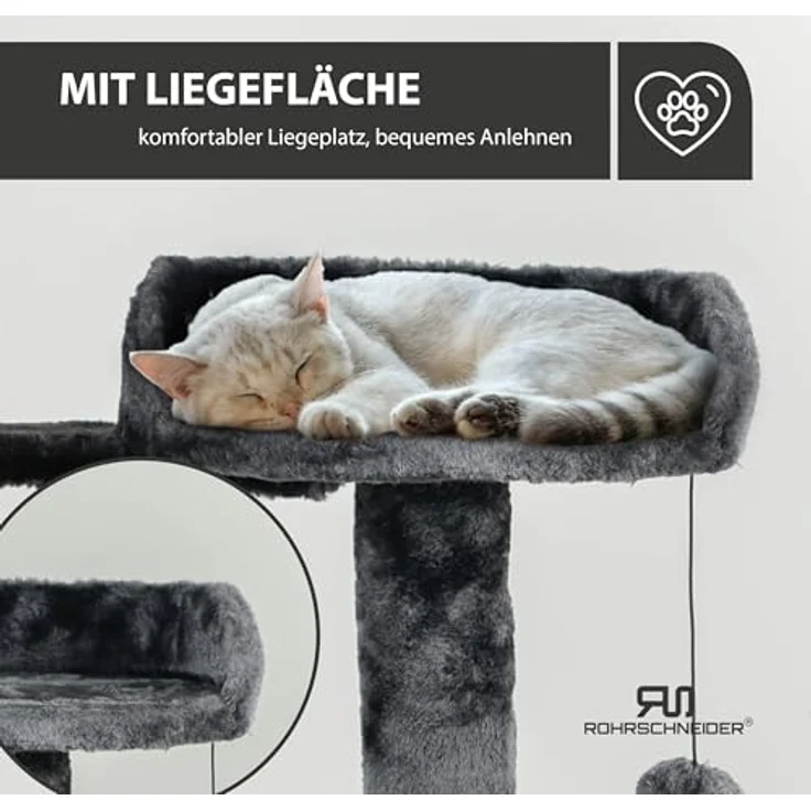 Rohrschneider Kratzbaum Travel mit integriertem Spielball und Hängematte für Katzen, vielseitiger Katzenspielplatz mit Sisalumwickelten Holmen, Hängematte, Kuschelmulde und zusätzlichem Spielball, in verschiedenen Farben – Bild 5