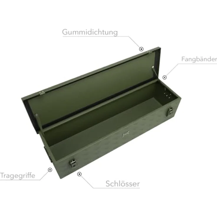 Alubox ABX-RL86G Werkzeugkiste, 86 Liter, Aluminium Riffelblech 1,5mm, leicht und robust, olivgrün lackiert – Bild 3