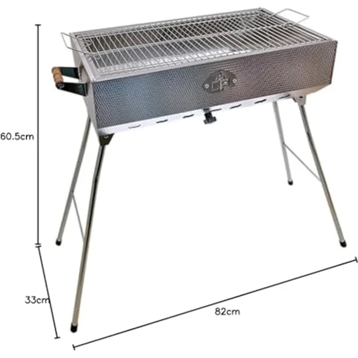 Grillpeter Holzkohlegrill Mangal Taschkent Schaschlikgrill Edelstahl rostfrei, Multifunktional, für Schaschlik, Holzfällersteaks, Hähnchen, Fisch und Gemüse, zusammenklappbare Beine, 57x28cm, für bis zu 15 Spieße geeignet, rostfrei, in Edelstahl – Bild 9