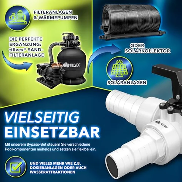 tillvex® Bypass Set Pool, 12-teiliges Set für Solarheizung, Wärmepumpe & Sandfilteranlage, Ø32 & 38 mm Anschlüsse, inkl. 3-Wege-Ventil und Adapter – Bild 6