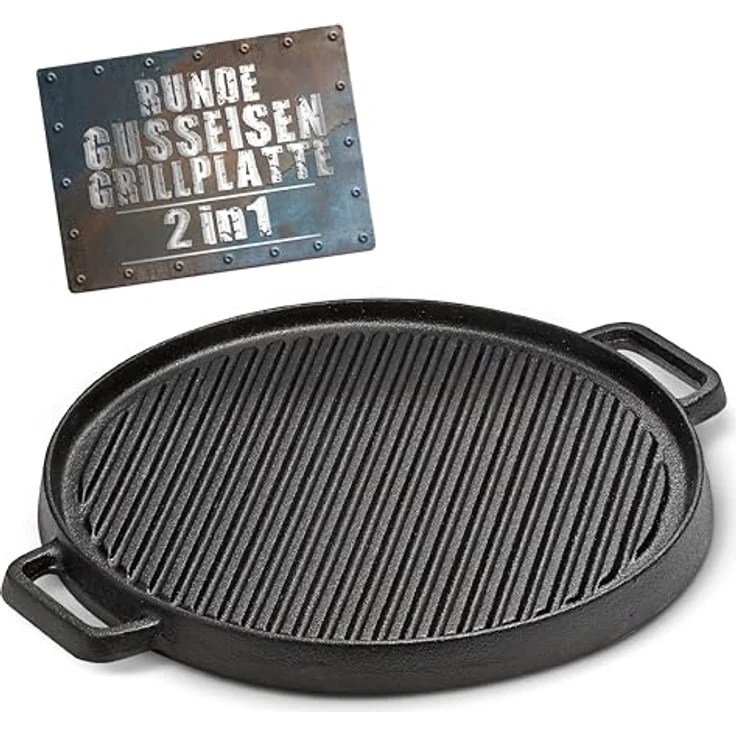 BBQ BOSS Grillplatte Induktion [2 in 1], Gusseisen Rund, Wendbar, Ø 29,5 cm für Grill und Ofen – Bild 1