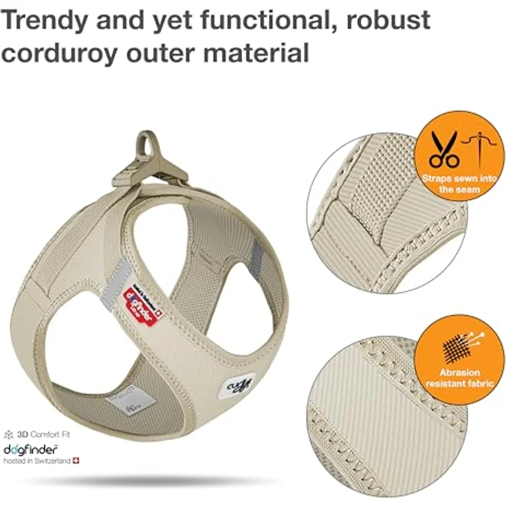 Curli Hundegeschirr VEST HARNESS Clasp Cord Tan S, verbesserte Passform, robustes Cord-Außenmaterial, curli clasp-Schnalle, reflektierende Streifen – Bild 2