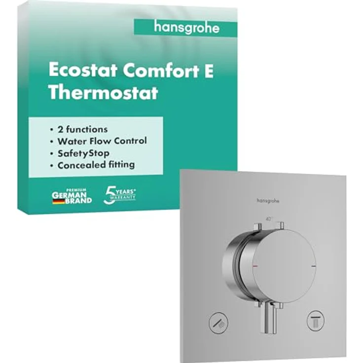 hansgrohe Ecostat Comfort E Duschthermostat, Unterputzarmatur mit SafetyStop bei 40°C, Chrom, Mischbatterie für 2 Verbraucher – Bild 1