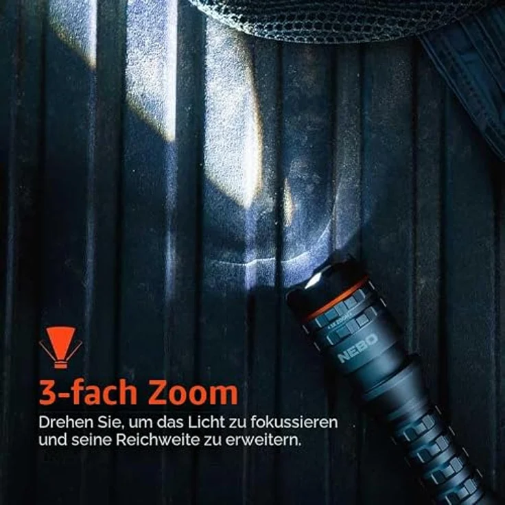 NEBO Davinci 800 Lumen, Wiederaufladbare Wasserdichte LED-Taschenlampe mit Powerbank-Funktion und einstellbarem Zoom, Stahlgrau – Bild 3