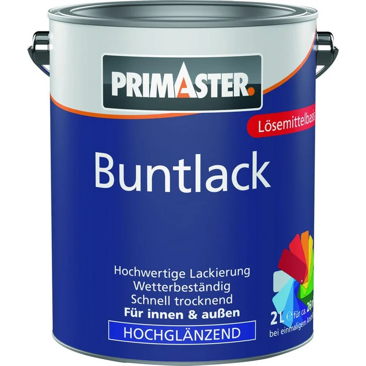 Primaster Acryl-Buntlack, 2 L laubgrün hochglänzend, strapazierfähiger Alkydharzlack für Innen und Außen