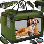 Lovpet Transportbox Hund Katze Transporttasche M 60x42x42cm | Faltbare Hunde-Tragetasche Khaki mit Hundenapf & Schultergurt