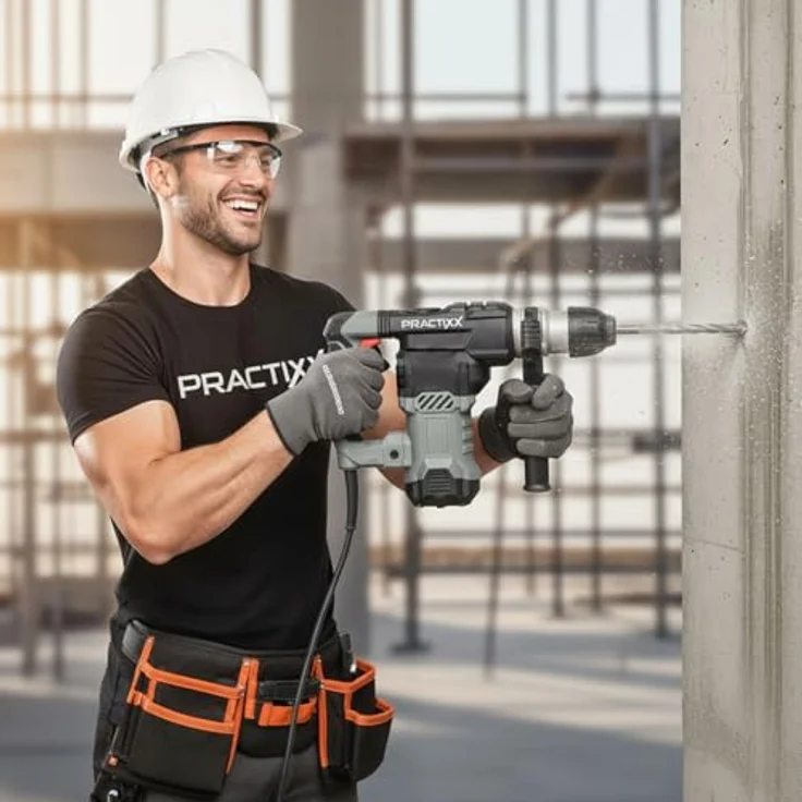 Practixx SDS-Plus Bohrhammer PX-BH-7V, 1500W mit 7 Joule Schlagkraft, 6 Geschwindigkeiten bis 920 U/min, 4250 BPM, 32mm Bohrleistung, inkl. Koffer, Bohrer & Adapter – Bild 2