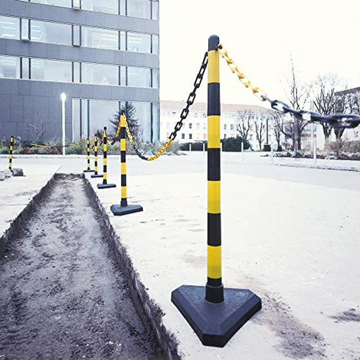 Moravia GUARDA Leichter Ketten-Warnständer-Set, 6 Ständer mit 10m roter/weißer Kette, tiefem Schwerpunkt und wählbaren Fußplatten – Bild 2