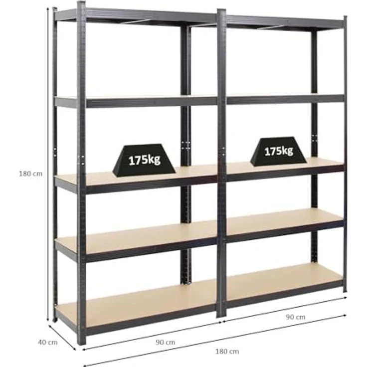 PROREGAL Mega Deal 2X Kellerregal Gorilla | HxBxT 180x90x40cm | Fachlast 175kg | Schwarz | Schwerlastregal mit hoher Traglast – Bild 2