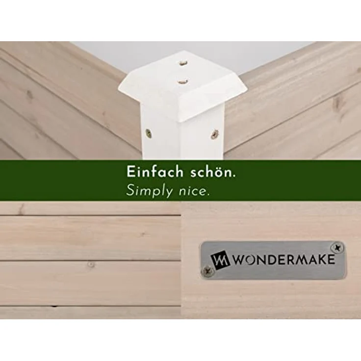 WONDERMAKE® Große Hochbeet-Umrandung aus Holz für Garten Terrasse, Pflanzbeet Bausatz XL quadratisch, Blumenbeet Kräuterbeet Beetumrandung niedrig deko, 120 x 120 x 26,5 cm, weiß grau anthrazit – Bild 4