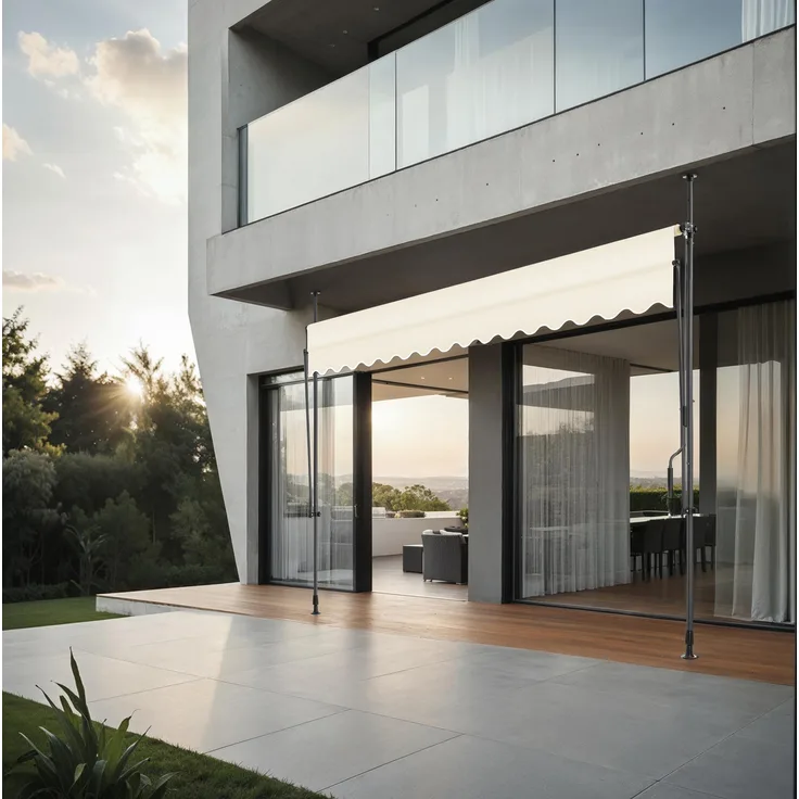 Tectake Klemmmarkise mit Handkurbel, höhenverstellbar - 350 x 180 cm, beige, UV-beständig, wasserabweisend