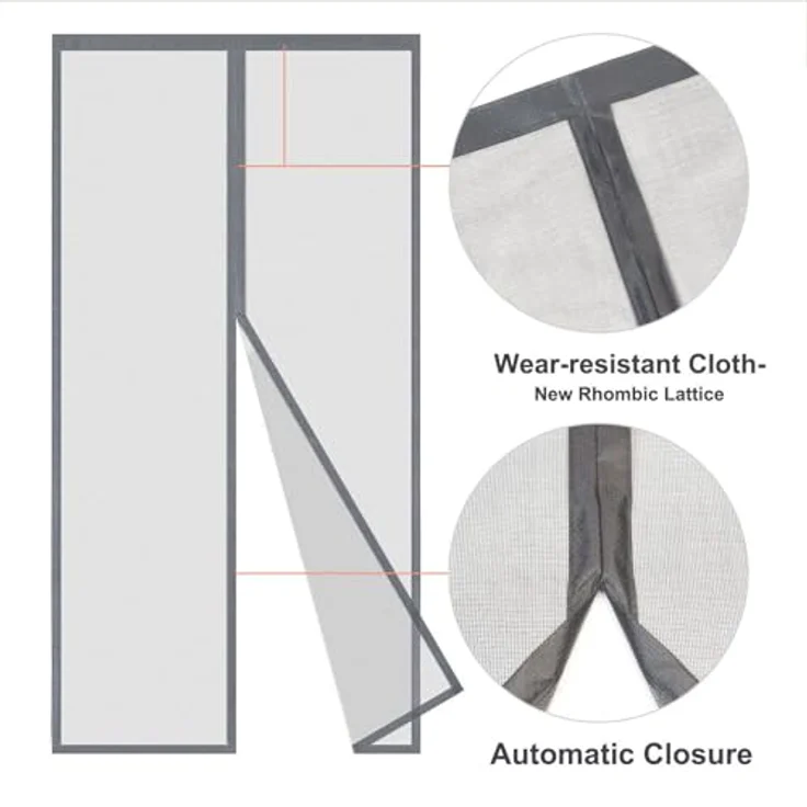 Risareyi Magnet Fliegengitter Balkontür 60x230cm, Grau, Verstärktes Fiberglas-Moskitonetz mit 34 starken Magneten, ohne Bohren – Bild 5
