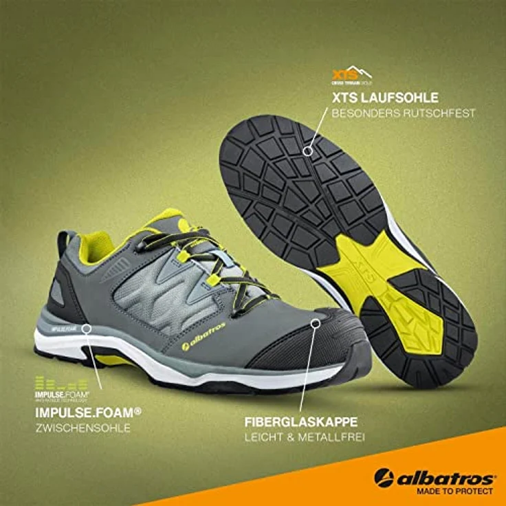 Albatros Ultratrail Grey, Sicherheitsschuhe S3 mit rutschfester Sohle, Fiberglas-Schutzkappe und Impulse.Foam Dämpfung, Größe 43 – Bild 7