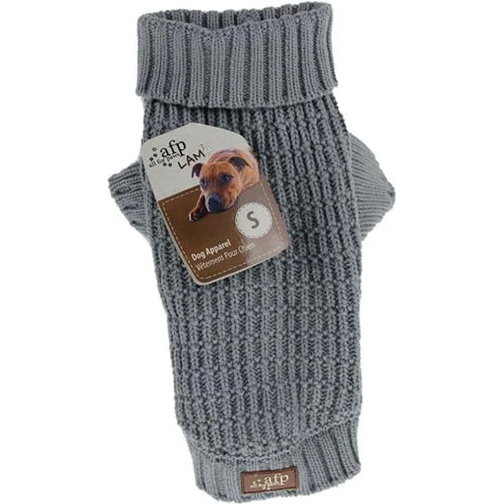 All for Paws Knitted Dog Sweater Fishermans Grey, XXL 46cm, weicher Hundepullover für warme und stilvolle Kleidung