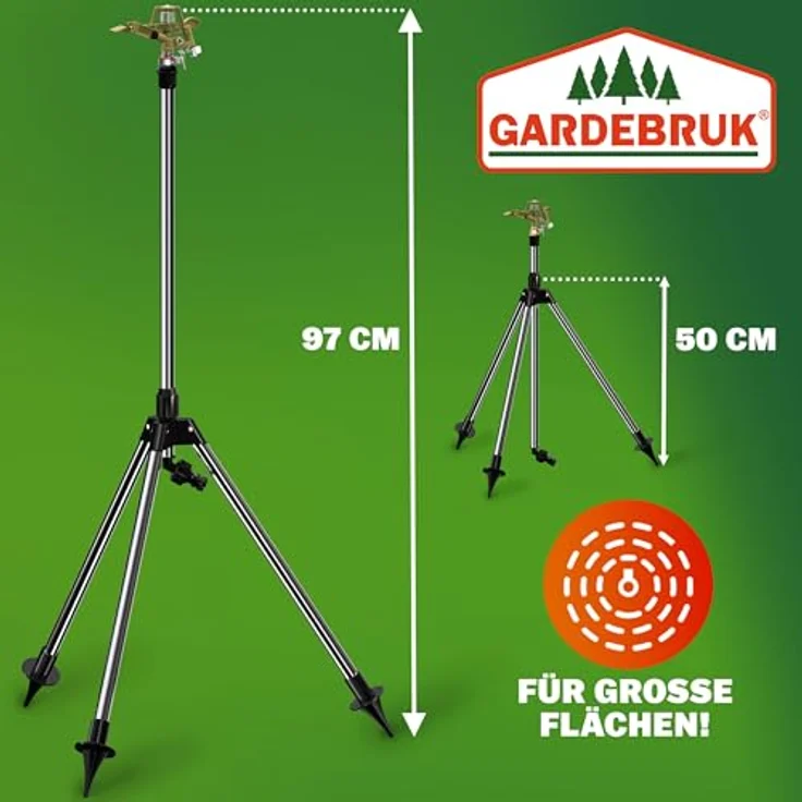 Deuba Rasensprenger Teleskopstativ Höhe bis 120cm Bewässerungsweite bis zu 27m 360° Sprühaufsatz Impulsregner Sprinkler Kreisregner – Bild 3