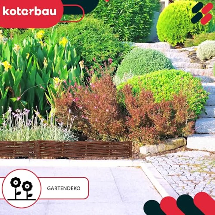 KOTARBAU® Weidenzaun Beetbegrenzung 5er Set, 60 x 10 cm, Braun, flexible Beeteinfassung aus wetterbeständiger Weide – Bild 2