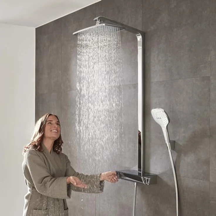 hansgrohe Duschsystem Raindance Select E 360 (Regendusche mit 3 Strahlarten, Duschkopf, Duschstange und Thermostat) chrom – Bild 6