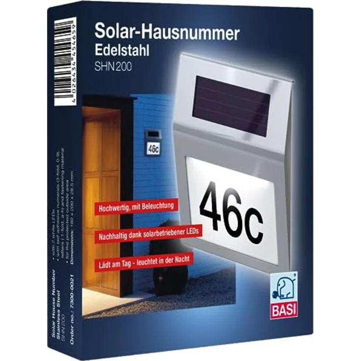 BASI Solar Hausnummer aus Edelstahl | Beleuchtet | Rostfrei & witterungsbeständig | mit Zahlen- und Buchstaben Set – Bild 3