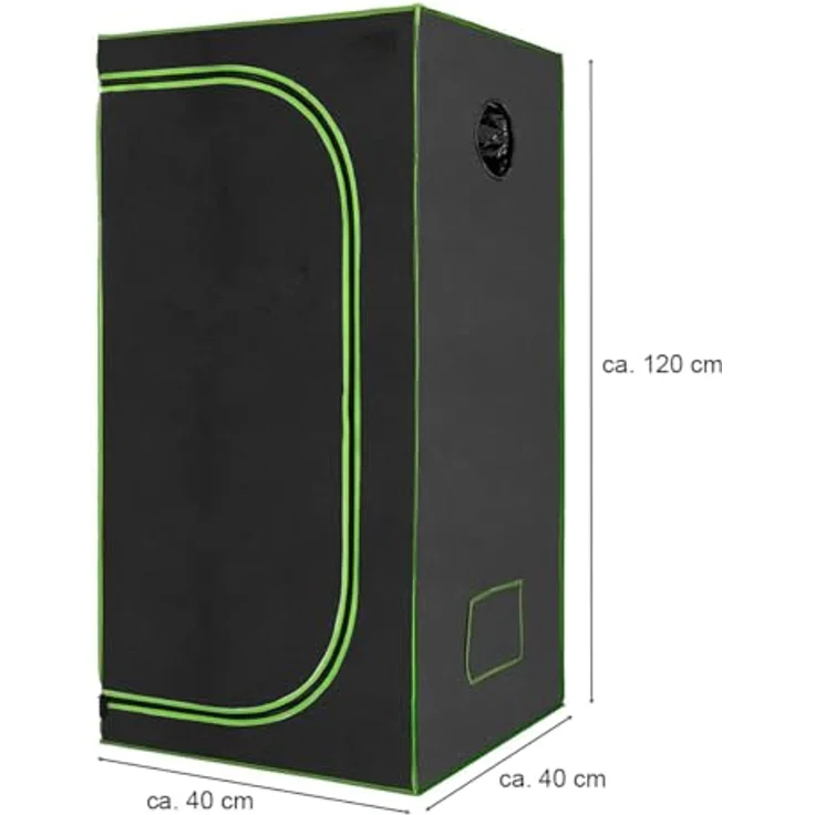 HELO24 Gewächshaus Indoor Grow Pflanzenzelt Box 40x40x120cm - G1, Schwarz/Grün, hochreflektierende Folie, lichtundurchlässig – Bild 2
