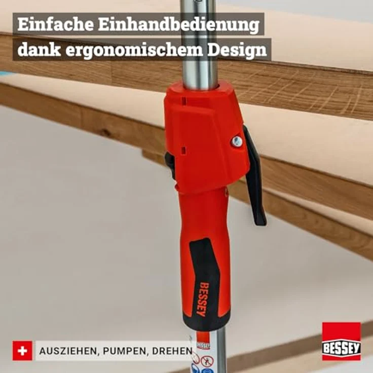 Bessey Spannzwinge STE55, Deckenstütze und Montagestütze mit Teleskopstange bis 350 kg, einhandbedienbar, stufenlos schwenkbar – Bild 3