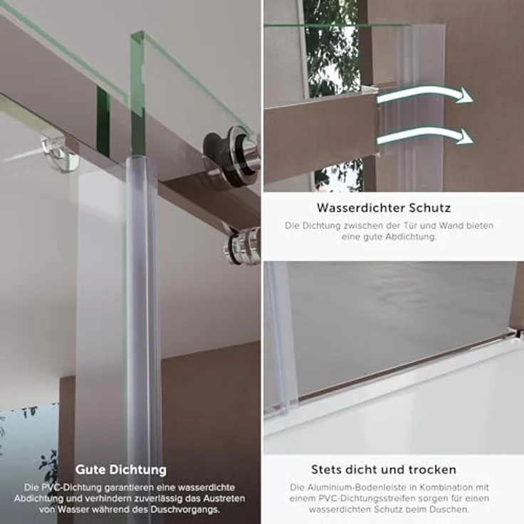 doporro Dusch-Schiebetür Duschtür Nischentür Duschabtrennung Duschkabine Klarglas Teramo4, 105x195 cm, Einscheibensicherheitsglas – Bild 5