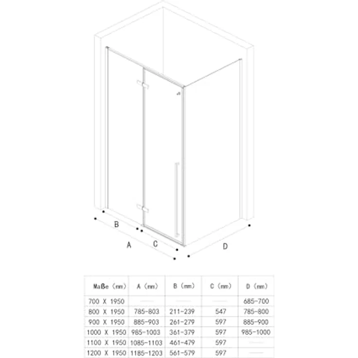 Mai & Mai Duschkabine Rav64, Eckdusche 80x100cm mit 6mm ESG-Sicherheitsglas, Schwarz, inkl. NANO-Beschichtung und Handtuchhaken – Bild 7