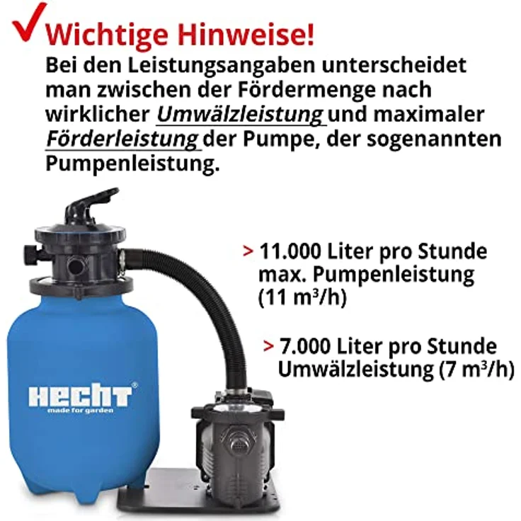 Hecht Sandfilteranlage 302113, 7 m³/h Umwälzleistung, 450W, 20kg Kapazität, 7-Wege Ventil, integrierter Vorfilter – Bild 5