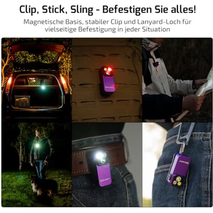 OLIGHT Oclip Pro Mini LED Taschenlampe, 500 Lumen, Flutlicht und Rotlicht, USB-C wiederaufladbar, IPX6, lila – Bild 4