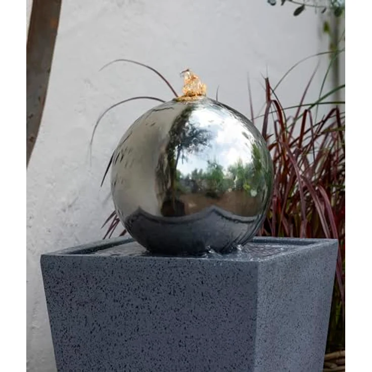 Dehner Gartenbrunnen Kioto mit LED Beleuchtung, ca. 83 x 34 x 34 cm, Edelstahl, grau - Preisvergleich – Bild 4