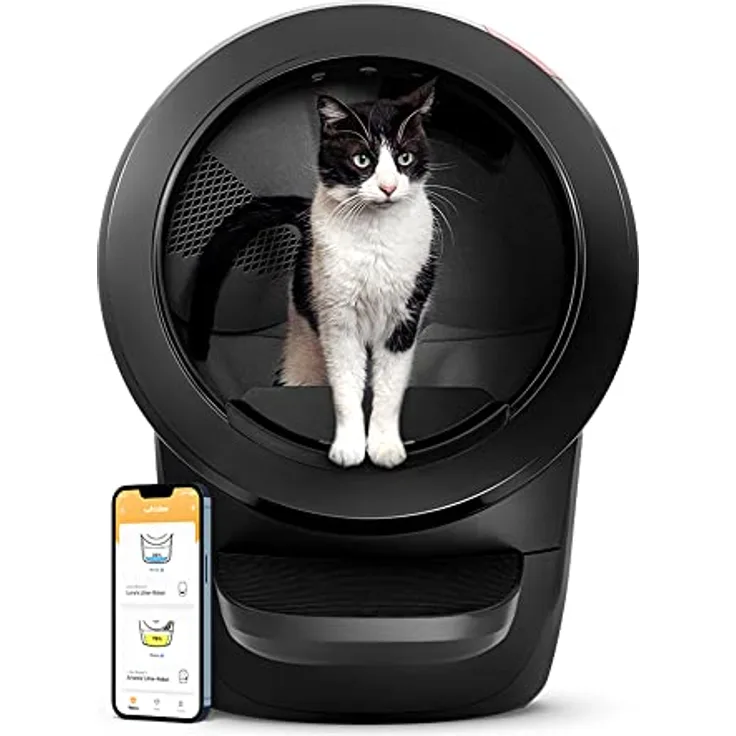 Litter-Robot 4 mit Tritt & Zaun von Whisker (Schwarz) - Selbstreinigende Katzentoilette, WiFi, klumpendes Streu, 2-Jahre Garantie