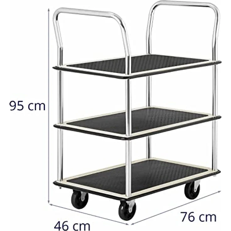 MSW Etagenwagen MSW-PW-150, Transportwagen mit 150 kg Tragkraft, 3 Ebenen 72 x 43 cm, mobil und robust – Bild 6