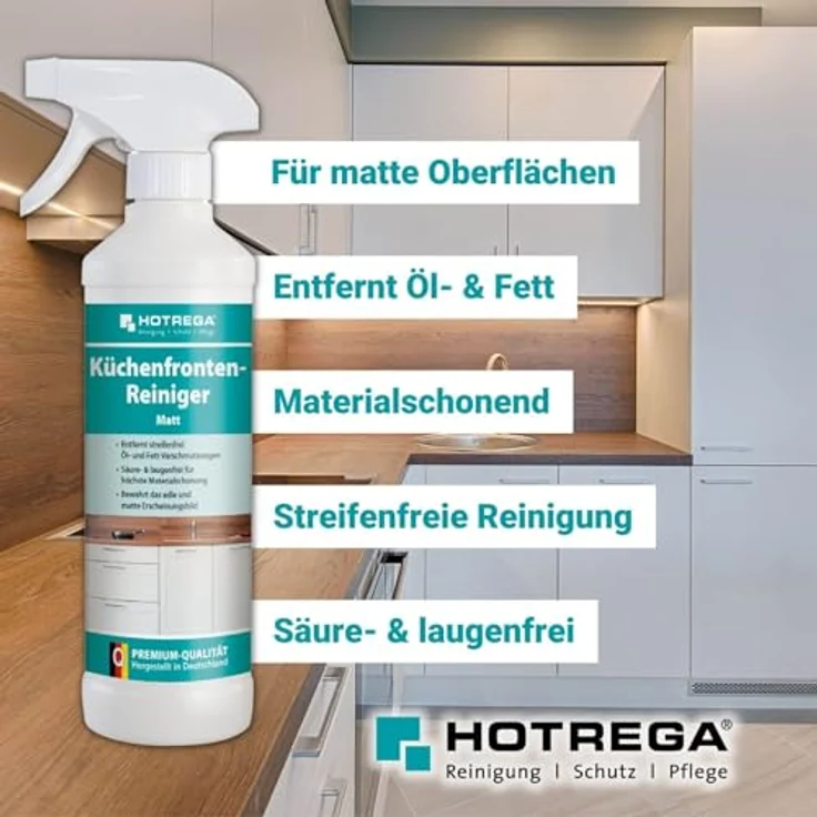 HOTREGA® Küchenfronten Reiniger matt, streifenfreier Intensivreiniger für matte Oberflächen, 500ml – Bild 2