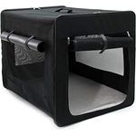 Wiltec Fudajo Faltbare Transportbox für Hunde, Katzen XXL (106x71x81cm), robust, leicht, sicher, mit entnehmbarem Kissen, Schwarz