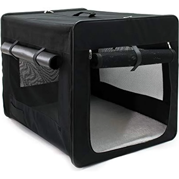 Wiltec Fudajo Faltbare Transportbox für Hunde, Katzen XL (94x66x74cm), robust, leicht, sicher, entnehmbares Kissen, Schwarz – Bild 1