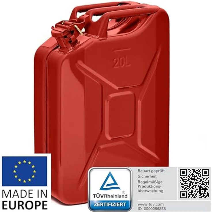 BW® Kraftstoffkanister Metall 20 Liter, RAL 3000 Rot - TÜV-geprüft, UN-zugelassen, robust und korrosionsbeständig – Bild 2